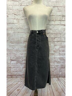 Levi's Midi Length Denim Pencil Skirt 28 Gray High Rise Button Fly Side Slit